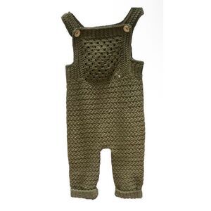 🎉HP🎉 Handmade Crocheted Long Olive Green Baby Overalls Size 6-12 Months